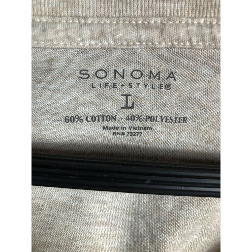 Sonoma Life Style Top Women Size Large Beige Leaf Detail Vneck - Picture 2 of 7
